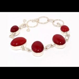 RED CORAL 925 STERLING SILVER PLATED BRACELET